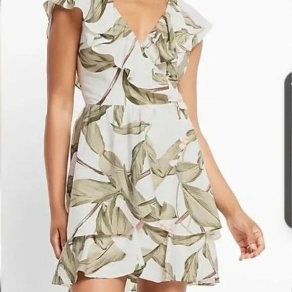 NWT, Express • Tropical Ruffle Mini Dress, Size XS - Picture 2 of 3